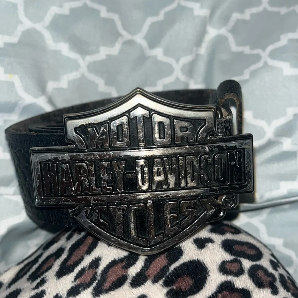 Harley Davidson Size 46 Leather Belt w Chrome Bar Shield Buckle 2005
